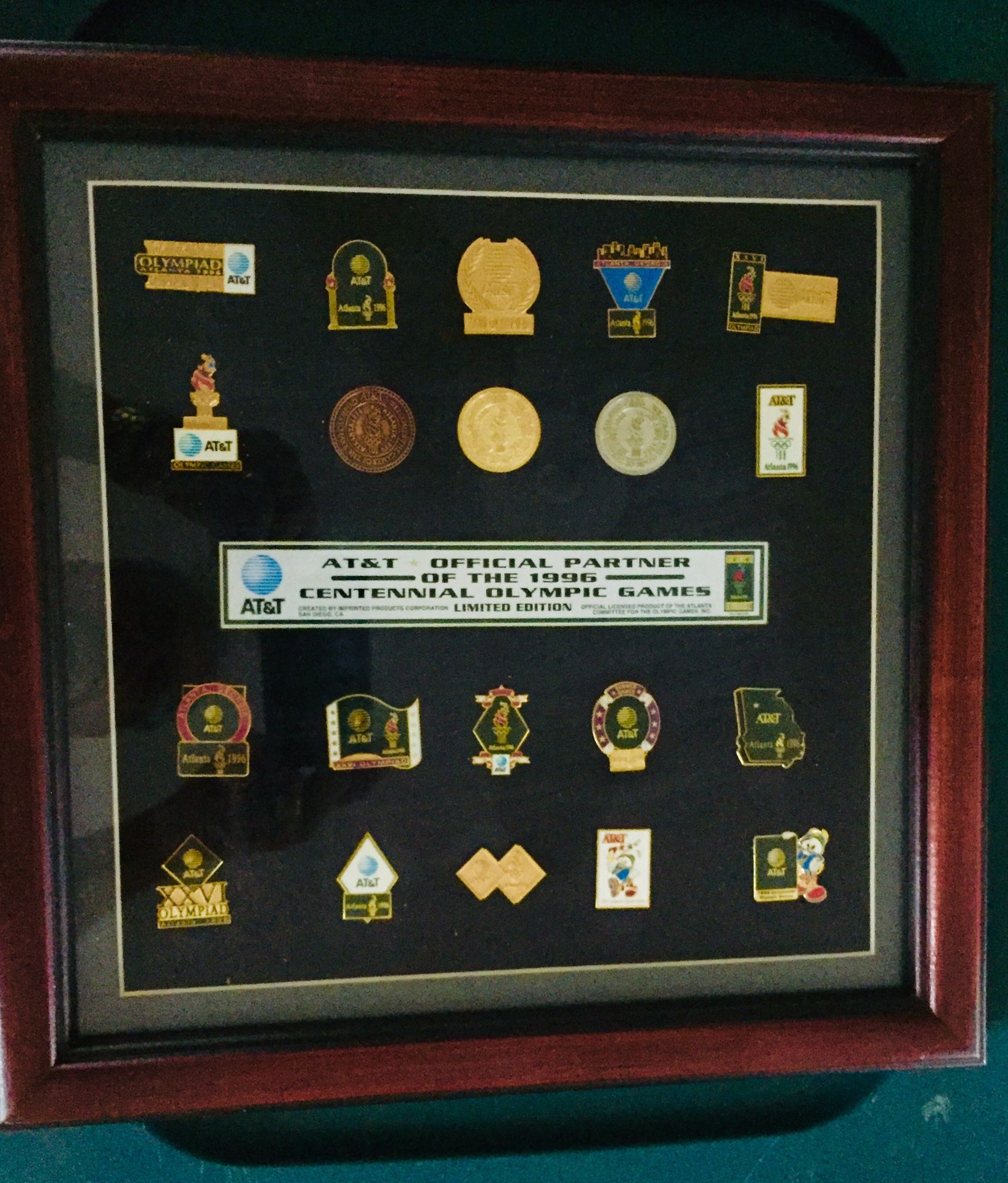 1996 AT&T Centennial Framed Olympic Pins