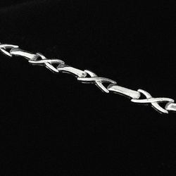 7" x 7.5mm Solid Sterling Silver X & Bar Link Bracelet. Mint. BOMA, Thailand
