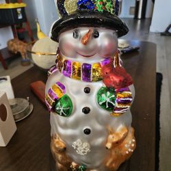

Thomas Pacconi Classic, Mercury Glass Snow Man , Hand Blown Glass, Mercury Glass, Table Top Ornament. (3676)
