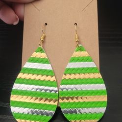 Green, Gold And Silver Teardrop With Green Glitter Back