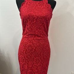 BCX Red Floral Lace High-Neck Mini Dress