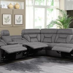 New Sectional Sofa With 3 Power RecLiners  In Faux Suede