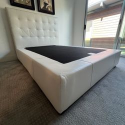 Queen Platform Bed Ivory Leather (Mitchell Gold + Bob Williams)