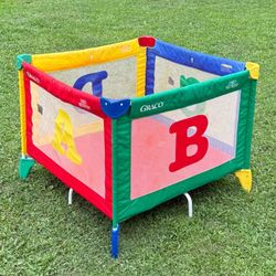 Vintage 90s Graco Pack N Play Red Yellow Green Blue Retro Baby Travel Foldable Crib