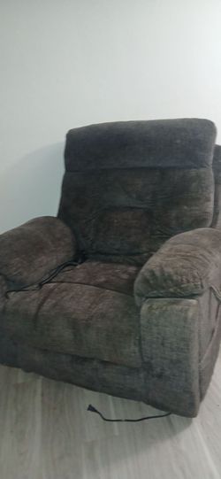 Oversized  Gray Fabric Power Recliner Chair w Lift, Massage and Heat
