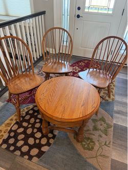 3 Oak Chairs & Oak Table