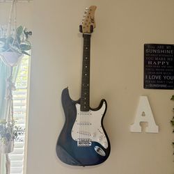 39in Full Size Beginner Electric Guitar Starter Kit w/Case, Strap, Strings, Pick, Tremolo Bar - Hollywood Blue