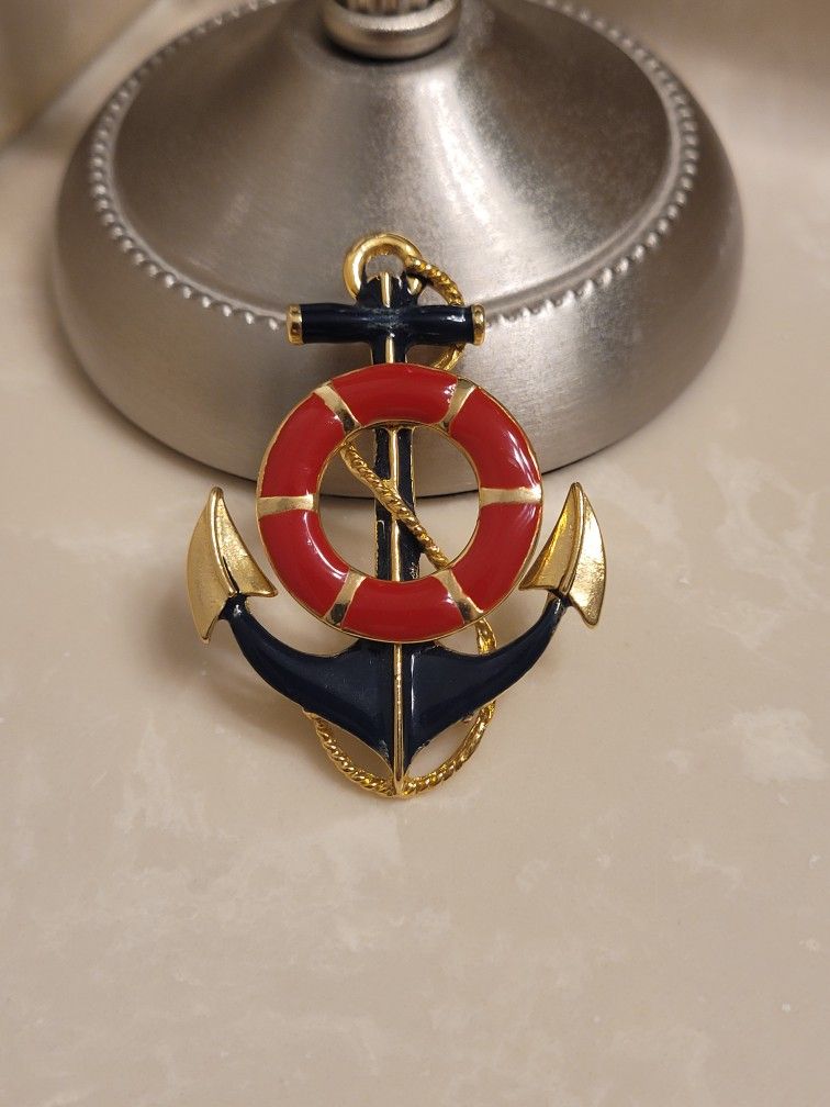 Gold Nautical Anchor Brooch Pin