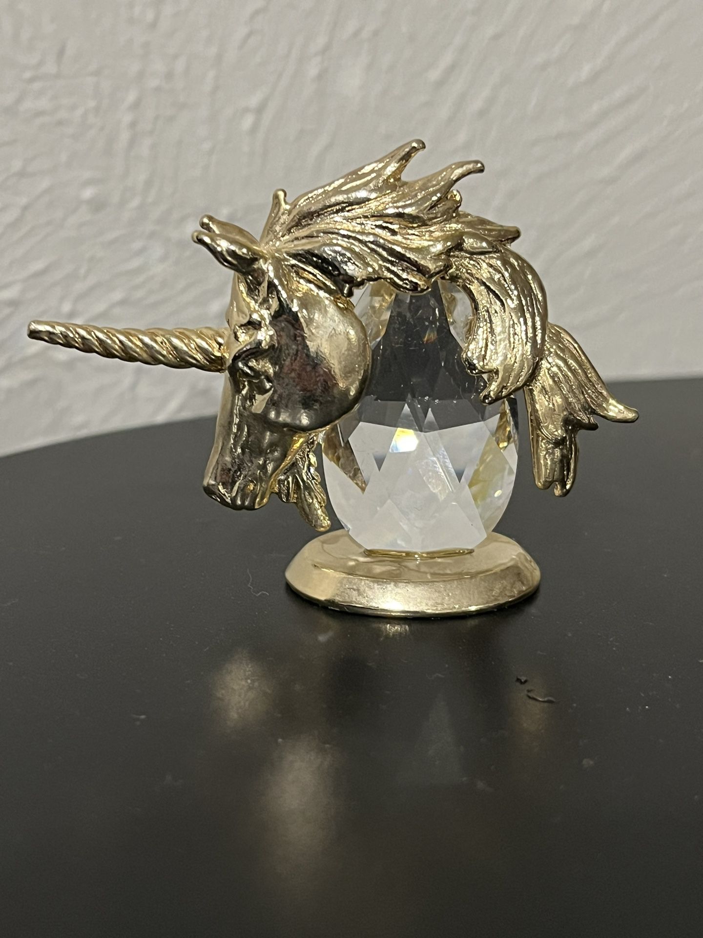 Brass And Crystal Unicorn Head Figurine
