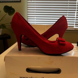 Red Suede Retro Heels