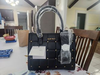 Ellen Tracy Black Quilted Studded Handbag