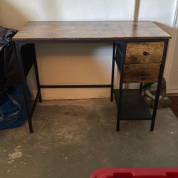 Small Desk for Bedroom or Home Office with Drawer Storage Shelves - Rustic Brown