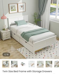 Twin Size Bed Frame with Storage Drawers 