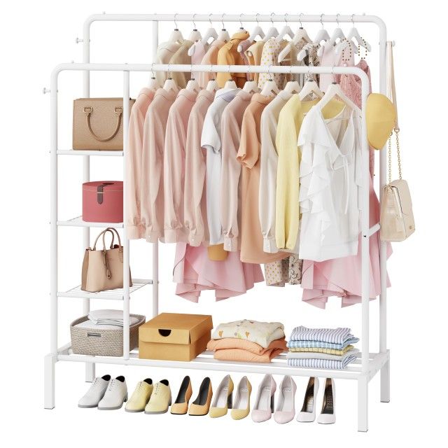 JOISCOPE 47'' * 65'' Heavy Duty Clothes Rack, Double Rods Clothing Racks for Hanging Clothes, Garment Rack with 4 Tier Closet 
