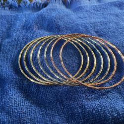 Gold Plated Pink, White And Yellow Gold Bangle Set