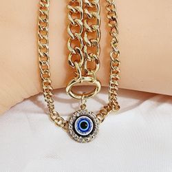 18k Gold Evil Eye Doble Necklaces 