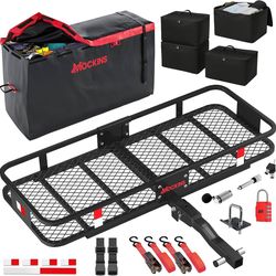 Mockings 48"x18"x6" Folding Trailer Hitch Cargo Carrier & 15 Cu Ft Waterproof Cargo Bag with Packing Cube Set of 4 | Weatherproof 500 Lbs $160