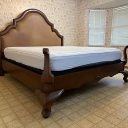 Solid Wood & Leather King Size French Provincial Country Manor Bedframe! Mattress & Boxsprings CAN DELIVER! 