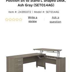 Bush Furniture Somerset 72W 3 Position Sit to Stand L Shaped Desk, Ash Gray