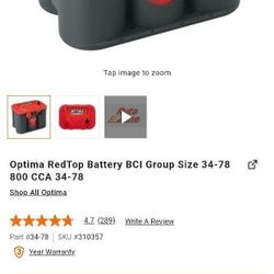 New Optima RedTop Battery 34-78