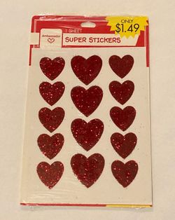 Vintage Hallmark Ambassador super stickers red glitter hearts 1 sheet sealed pkg