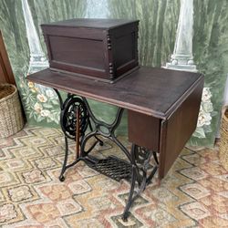 Antique Cast Iron & Mahogany Sewing Table by The Rand MFG CO