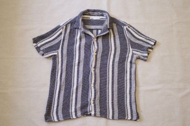 Zara Men's Size M Striped Short Sleeve Button Up Camp Collar Shirt Textured Knit