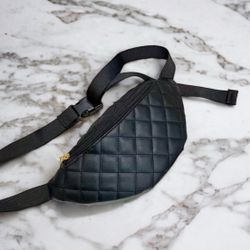 NEW Kamile Black Quilted Faux Leather Waist Chest Belt Bag Fanny Pack