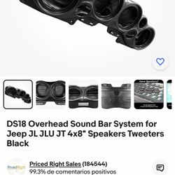 DS18 Overhead Sound Bar System for Jeep JL JLU JT 4x8" Speakers Tweeters Black