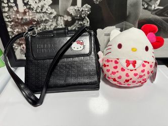 Hello Kitty Lot of 2 Squishmallows Plush & Black Crossbody Bag Sanrio