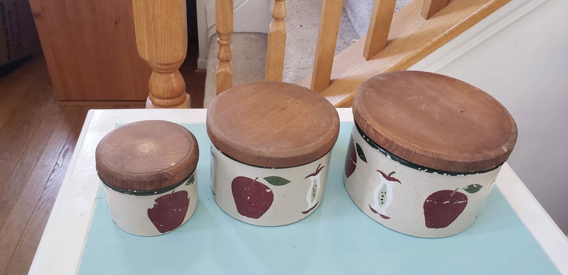 Antique Robinson Ransbottom 3 Piece Pottery Canister Set