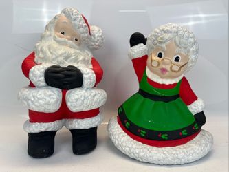 VTG Atlantic Mold Ceramic 14" Mr & Mrs Santa Claus Figurines Set – Hand Painted