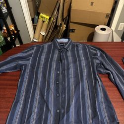 Tommy Bahama Shirt Mens Large Blue Stripe Silk Cotton Button Down Preppy Adult