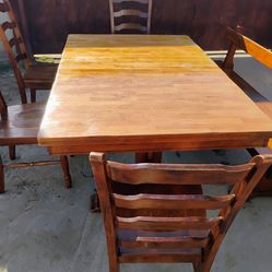Wood table 4 chairs and bench