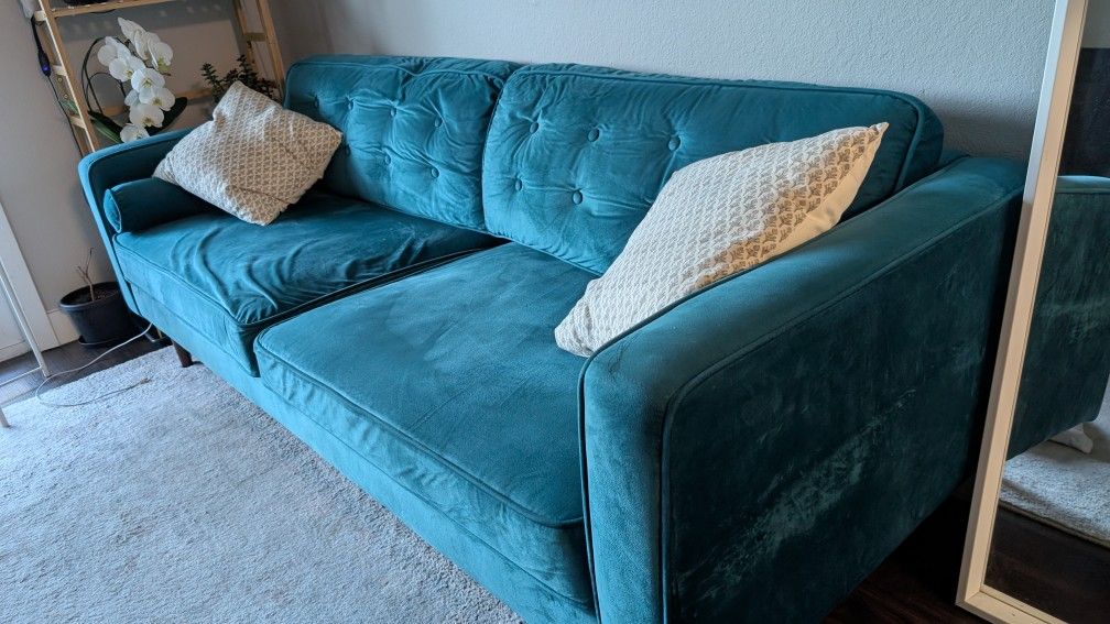 Sofa / Couch - Mid Century Velvet Green