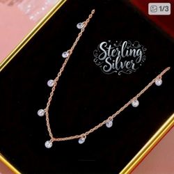Sterling Silver Necklace W/Tiny CZ Stones