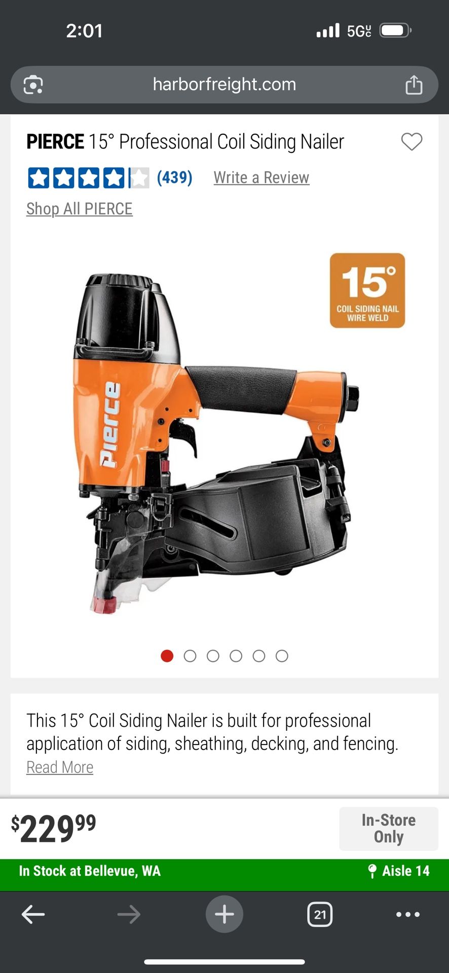 Pierce 15 Degrees Coil Siding Nailer