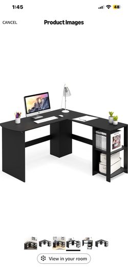 L-Shaped Home Office Wood Corner Desk wtih Storage, Black