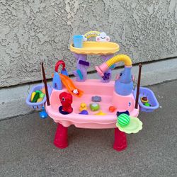 Water Table Electric Water Pump & Faucet, Kitchen Play Sink Toys with Food Accessories, Fishing Toy