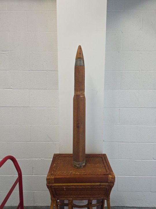 Vintage Wooden Artillery Shell Replica 34” Solid Military Training Display Round