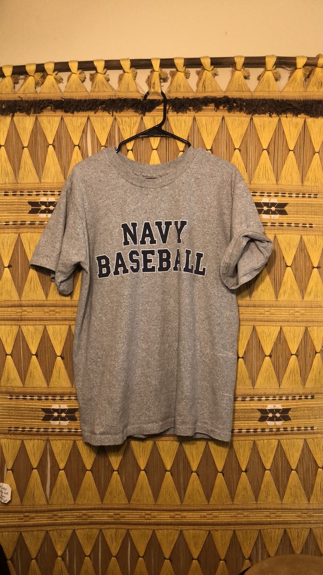 Large Navy Baseball Vintage single stitch made in USA T-shirt preowned good tee heather gray top overall in great condition single stitch all around h