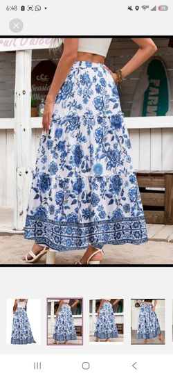 Blue Floral Tiered Maxi Skirt size S