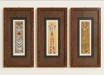 3 animal photo art frame hanging 2ft by 1ft- Leopard, Giraffe, Zebra set
