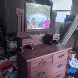 Antique Vanity Dresser  With Mirror