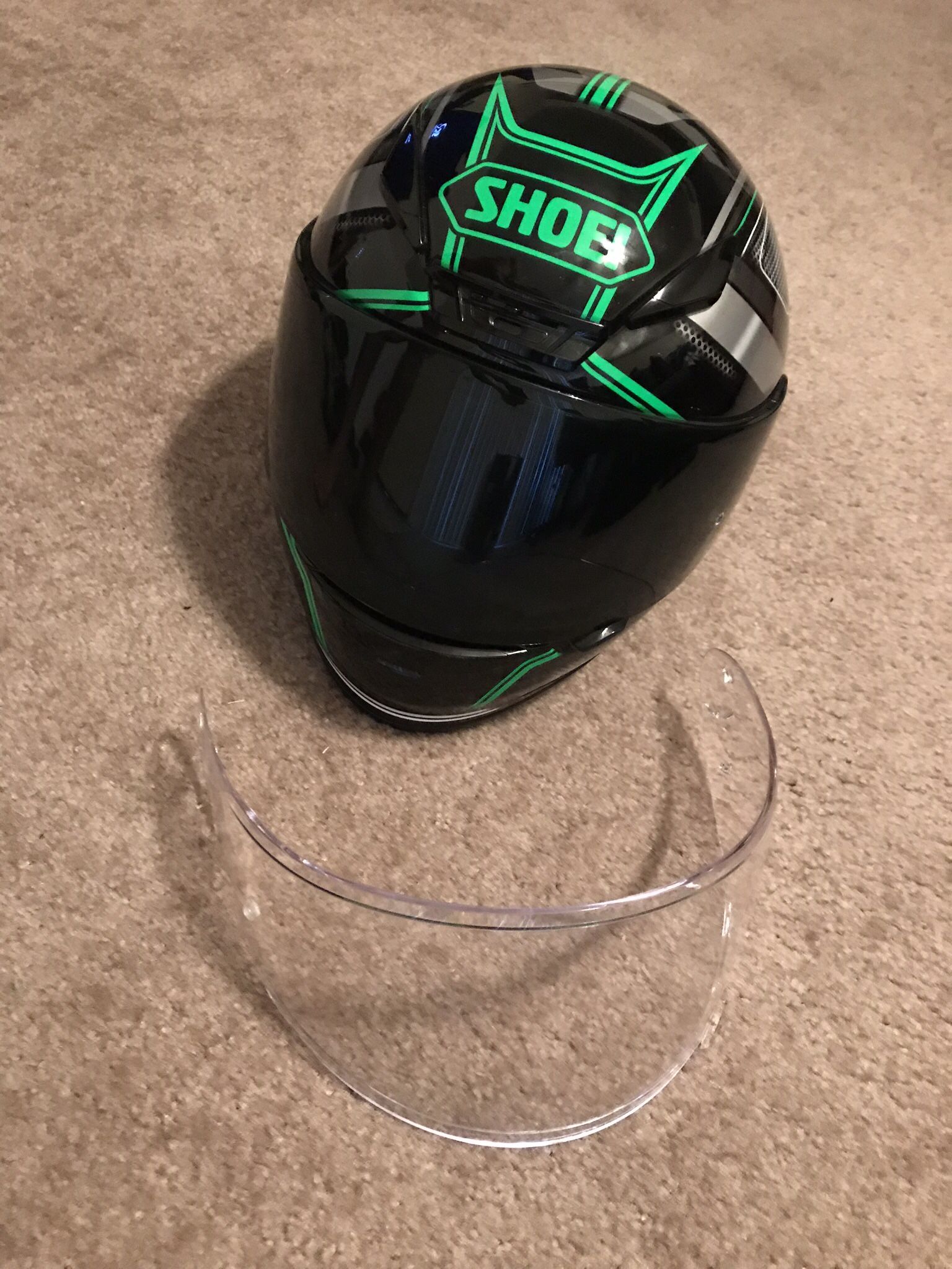 shoei black and green helmet RF-1400 Capriccio This helmet is designed for both men and women New Graphics for Shoei's X-Fourteen