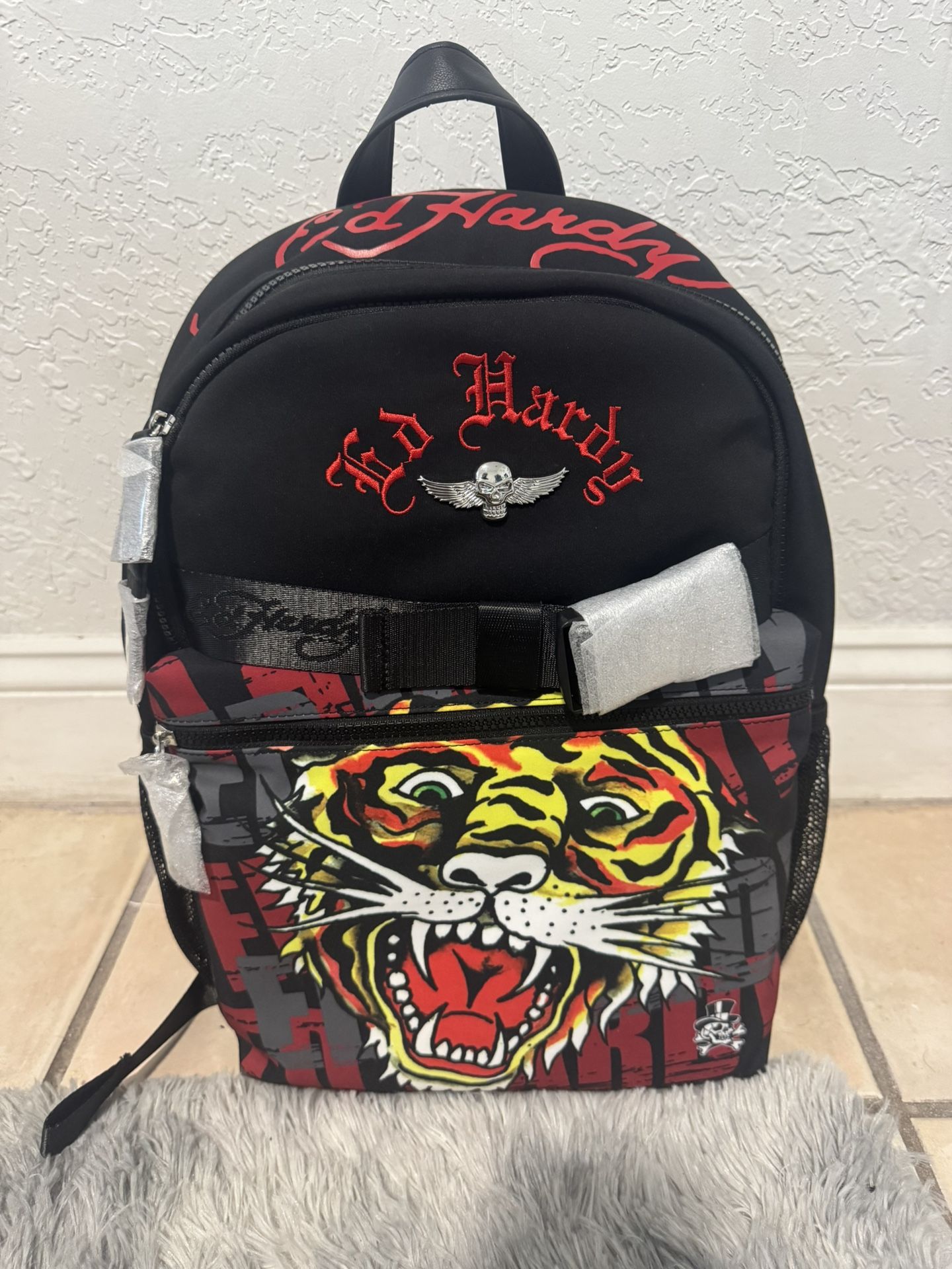 Ed Hardy Black And Red Tiger Backpack Brand New With Tags