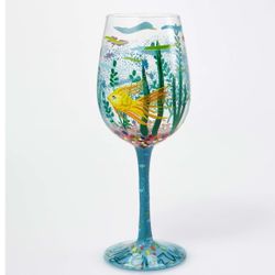 Lolita In My own World - Hand Painted Glass 15oz Wine Coastal Decor Beach House

