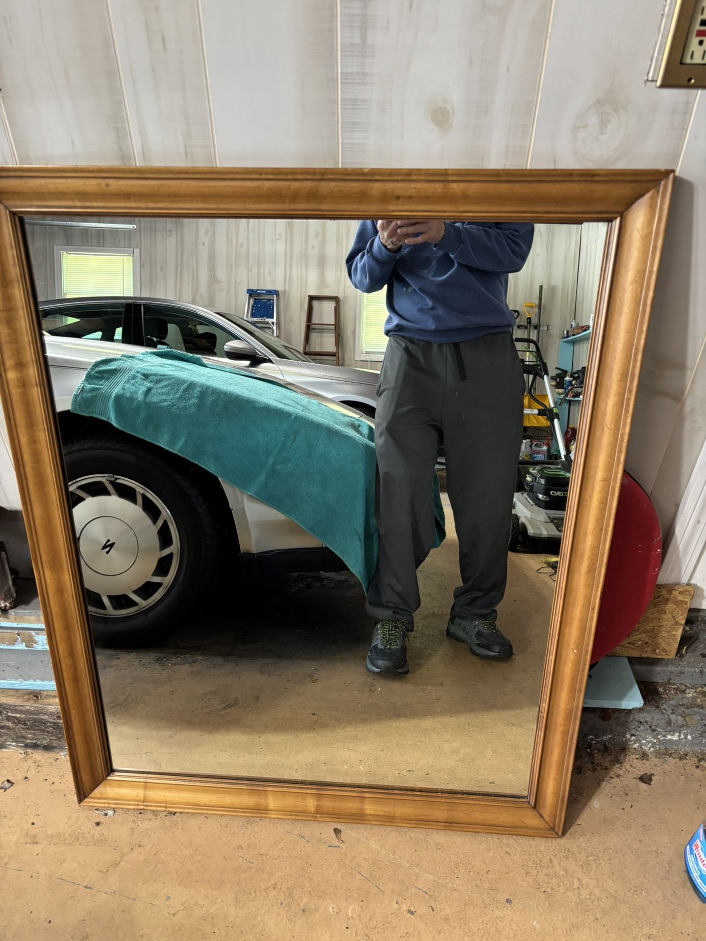 Vintage Mirror Wooden Framed 42x34 Perfect Condition Heavy With Hanger On Back