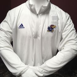Adidas Kansas Jayhawks KU Pullover Jacket XLarge 1/4 Zip White NWT $75 GE2449 New with tags Aeroready - Long Sleeve