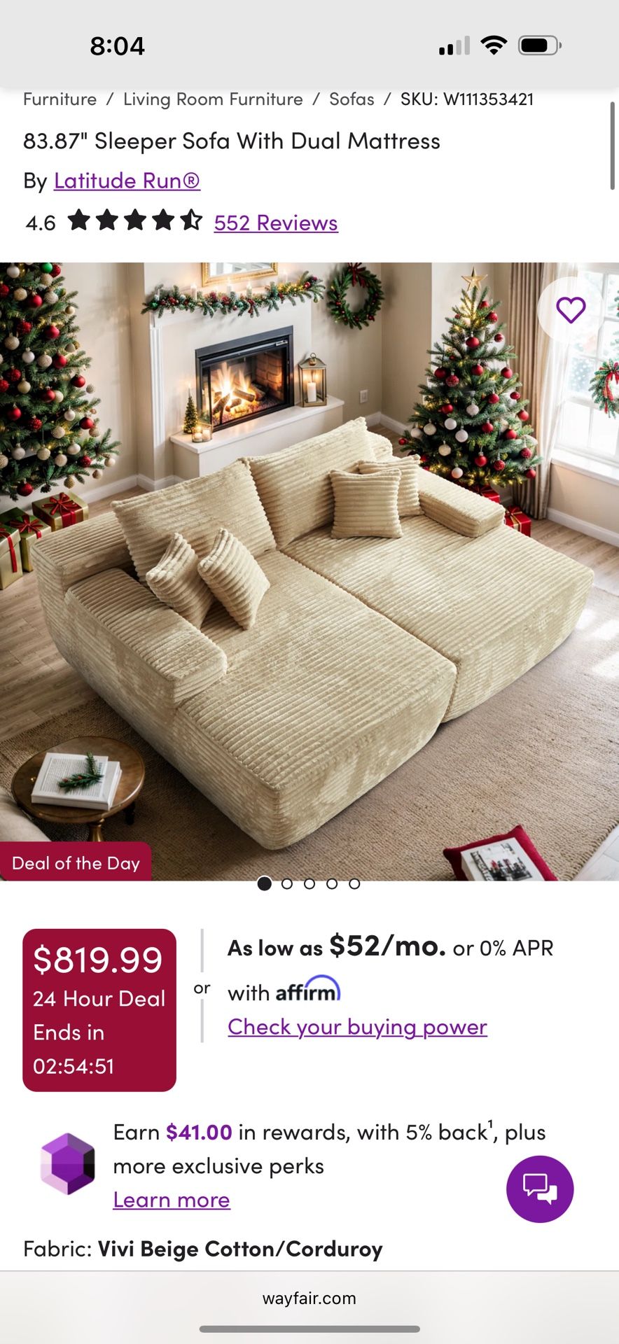 Beige Sleeper Sofa